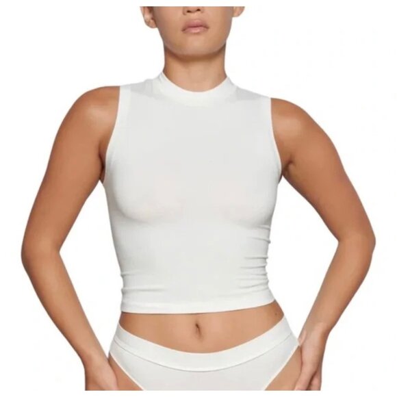 SKIMS Tops - NWT SKIMS Cotton Jersey Mock Neck Tank Sleeveless in Bone Size Small